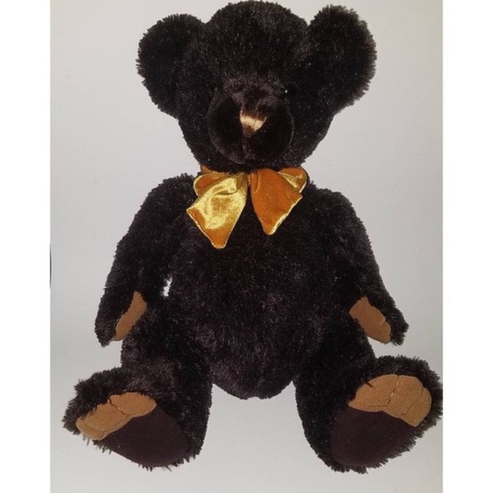 Golden Bear Co Dark Brown Teddy Bear Plush 17" Stuffed Animal Toy Yellow Bow